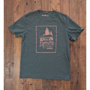 Timberland T-Shirt Men's Small Green 100% Cotton Graphic Camping Van Canoe Tee